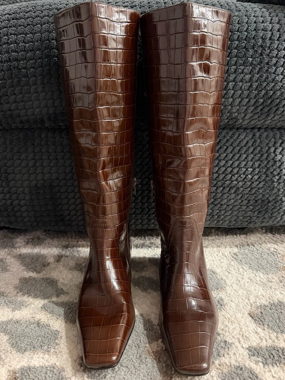 Jeffrey Campbell Passo Brown Croco Crocodile Knee High Boots Size 6